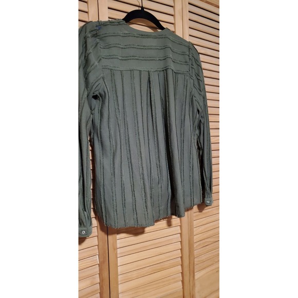 Anthropologie Maeve Audre Textured Faux Wrap Top Olive Green Small Long Sleeve - Picture 4 of 5